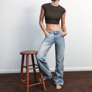 Zara TRF Low Rise Straight Jeans - Blue